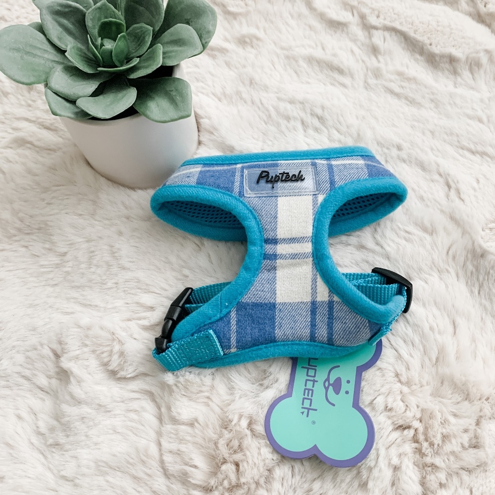NWT Puptech Blue Plaid Dog Harness- Size XS